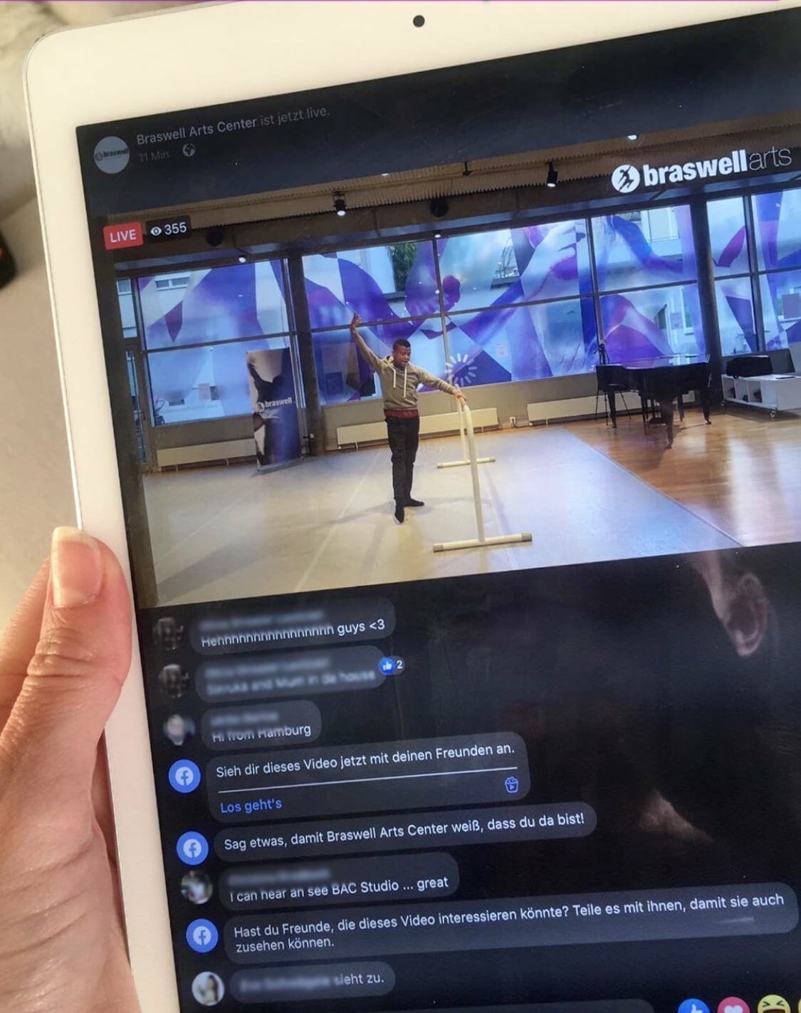 A BAC online dance class watched on an iPad during lockdown