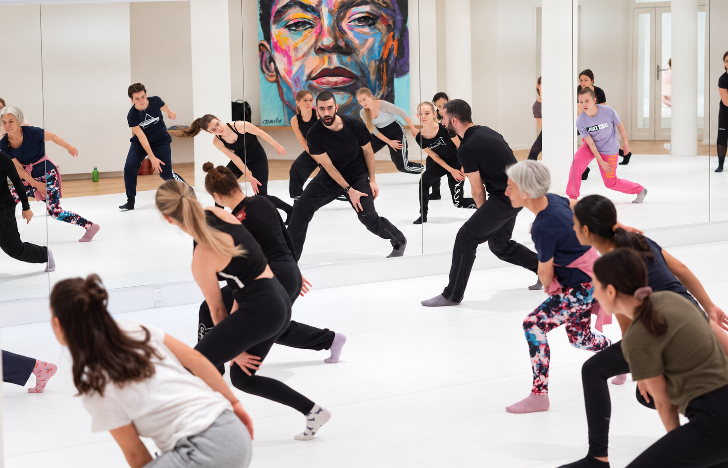 bright mirrored dance class